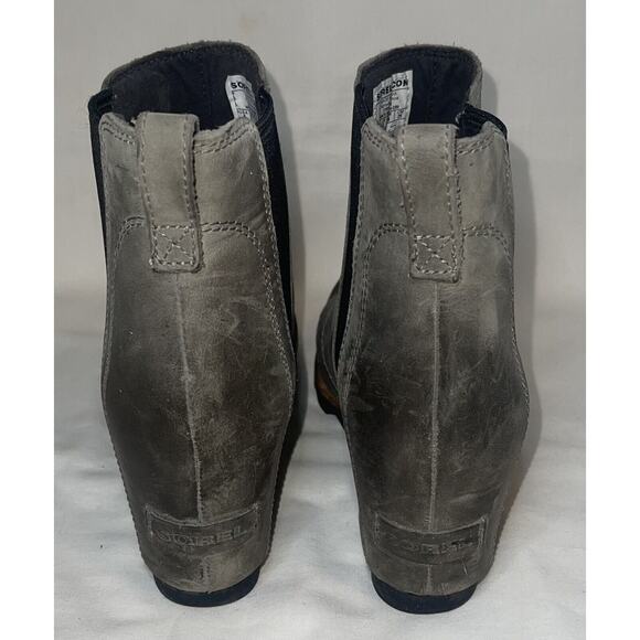Sorel Lea Wedge NL2704-089 Womens 8 Gray Leather Ankle Booties Boots - Picture 4 of 6